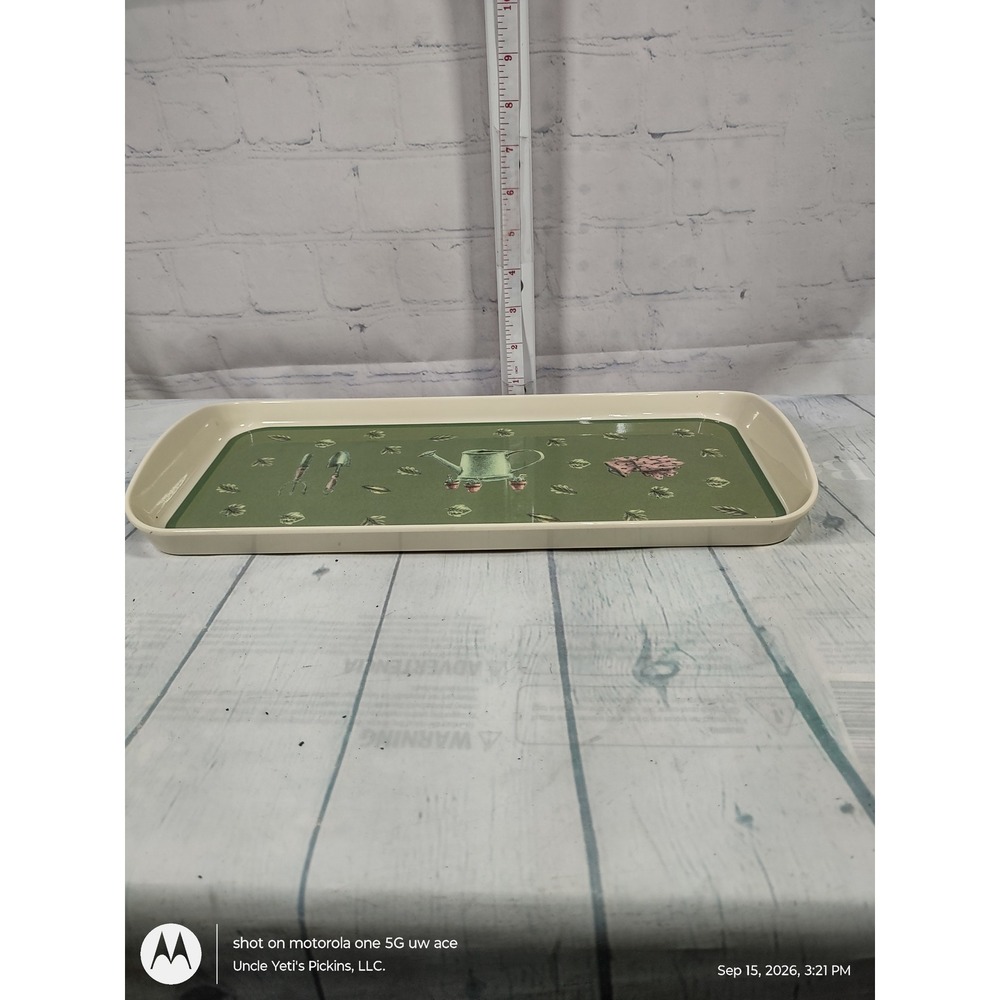 Pfaltzgraff Precidio Melamine Garden Serving Tray Green Watering Can 14 Inch - Picture 6 of 8